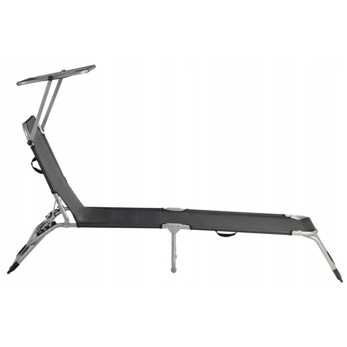 Sezlong pliabil cu parasolar, spatar reglabil, 178x57 cm, 150 kg, negru [3]
