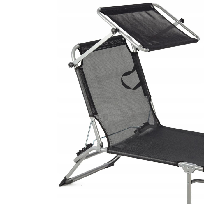 Sezlong pliabil cu parasolar, spatar reglabil, 178x57 cm, 150 kg, negru [2]