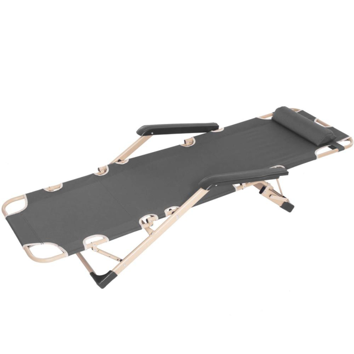 Sezlong pliabil cu perna si suport picioare reglabil, 176x66x92 cm, gri [14]