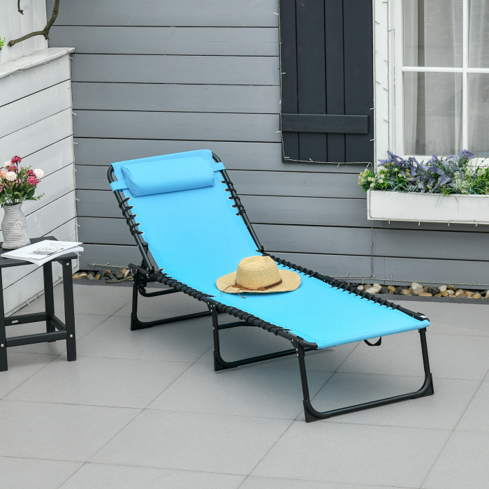  sezlong Pliabil cu Spatar Reglabil, Cadru din Otel si Material Textil Tip Plasa, 189x58x30 cm, Albastru [8]
