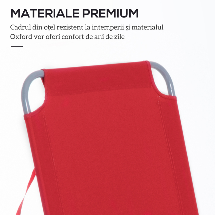  sezlong Pliabil cu Spatar Reglabil in 5 Pozitii, sezlong de Gradina cu Structura din Metal si tesatura Oxford, pentru Plaja, Piscina sau Gradina, 187x55x24cm, Rosu [6]
