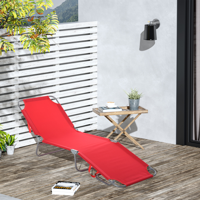  sezlong Pliabil cu Spatar Reglabil in 5 Pozitii, sezlong de Gradina cu Structura din Metal si tesatura Oxford, pentru Plaja, Piscina sau Gradina, 187x55x24cm, Rosu [2]