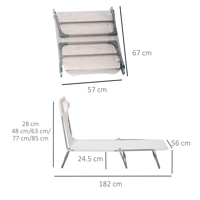  sezlong Pliabil cu Spatar Reglabil in 5 Pozitii si Perna, sezlong de Gradina cu Material Textil Respirabil, pentru Plaja, Piscina, Gradina, 182x56x28 cm, Crem [3]