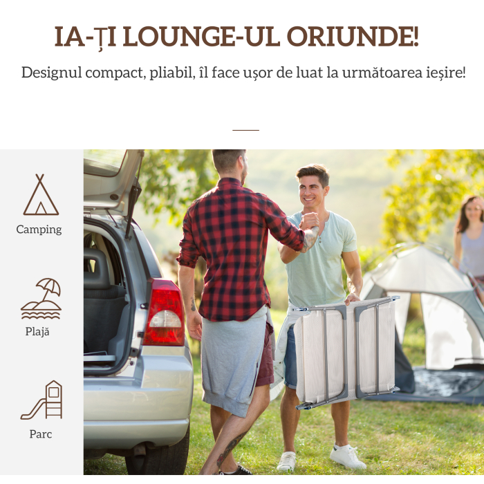  sezlong Pliabil cu Spatar Reglabil in 5 Pozitii si Perna, sezlong de Gradina cu Material Textil Respirabil, pentru Plaja, Piscina, Gradina, 182x56x28 cm, Crem [4]