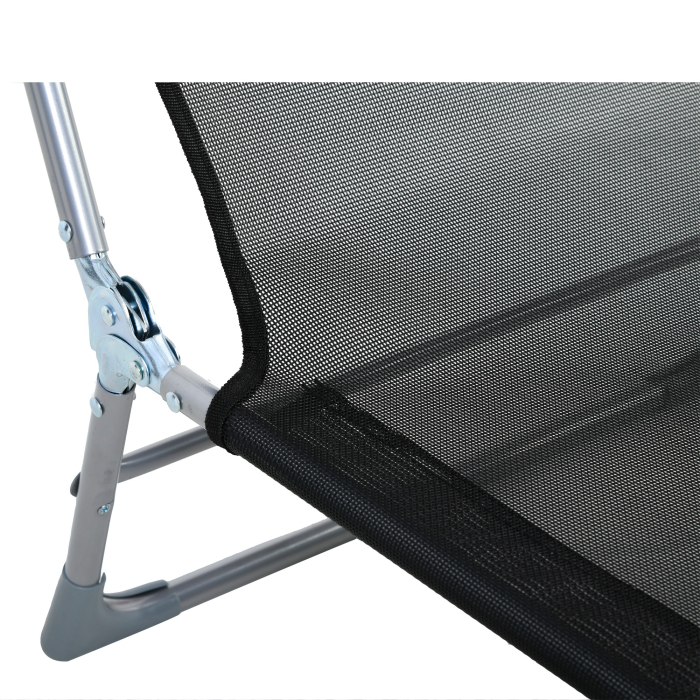  sezlong Pliabil cu Spatar Reglabil pe 5 Niveluri si Perna, sezlong de Gradina cu Material Texteline, pentru Plaja Piscina Gradina, 182x56x28 cm, Negru [7]