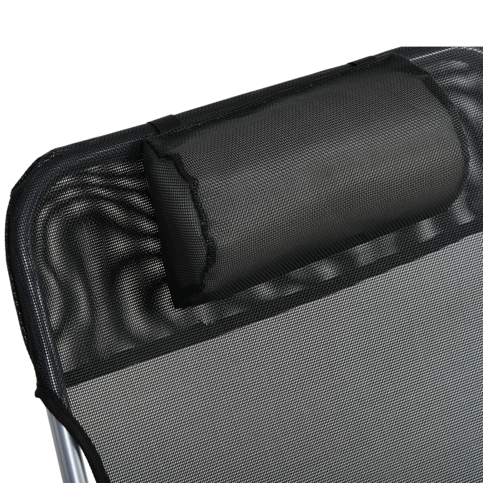  sezlong Pliabil cu Spatar Reglabil pe 5 Niveluri si Perna, sezlong de Gradina cu Material Texteline, pentru Plaja Piscina Gradina, 182x56x28 cm, Negru [8]