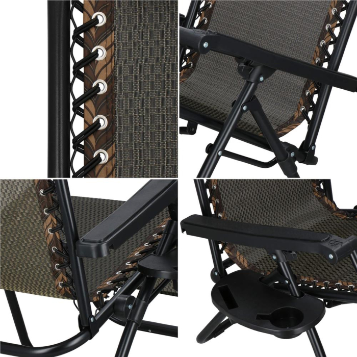 Sezlong pliabil cu masuta laterala si tetiera, spatar reglabil, textilene impermeabil, max 120 kg, 175x67 cm, maro [19]