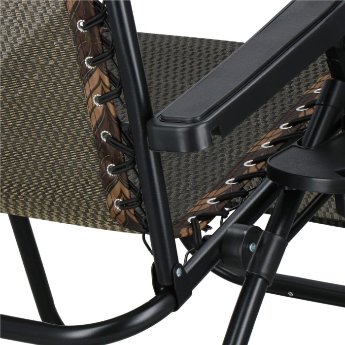 Sezlong pliabil cu masuta laterala si tetiera, spatar reglabil, textilene impermeabil, max 120 kg, 175x67 cm, maro [16]