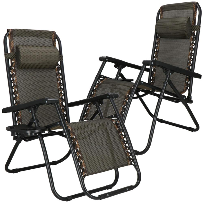 Sezlong pliabil cu masuta laterala si tetiera, spatar reglabil, textilene impermeabil, max 120 kg, 175x67 cm, maro [12]