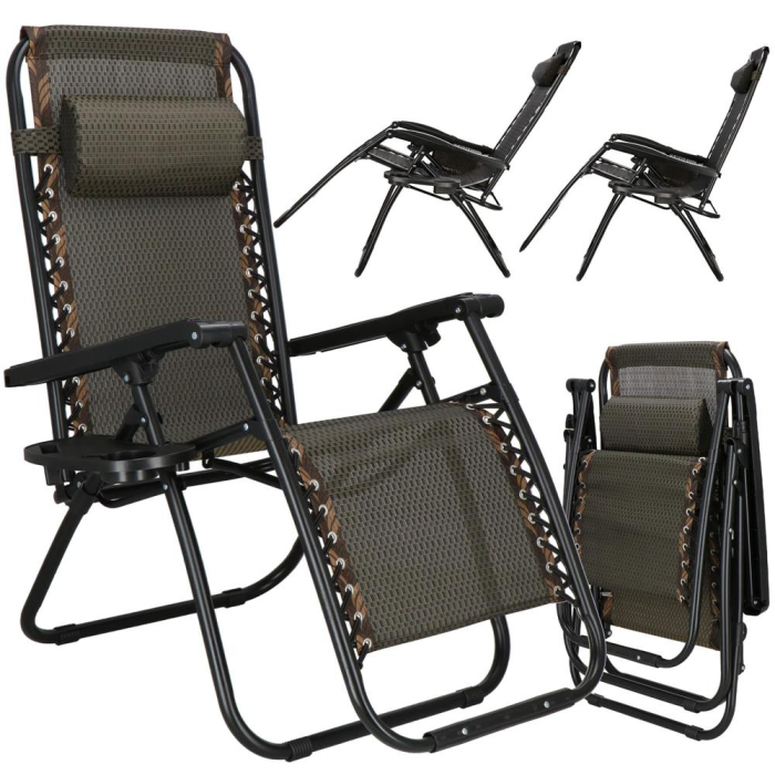 Sezlong pliabil cu masuta laterala si tetiera, spatar reglabil, textilene impermeabil, max 120 kg, 175x67 cm, maro [6]