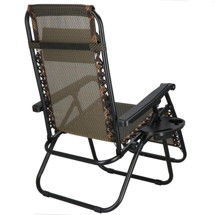 Sezlong pliabil cu masuta laterala si tetiera, spatar reglabil, textilene impermeabil, max 120 kg, 175x67 cm, maro [15]