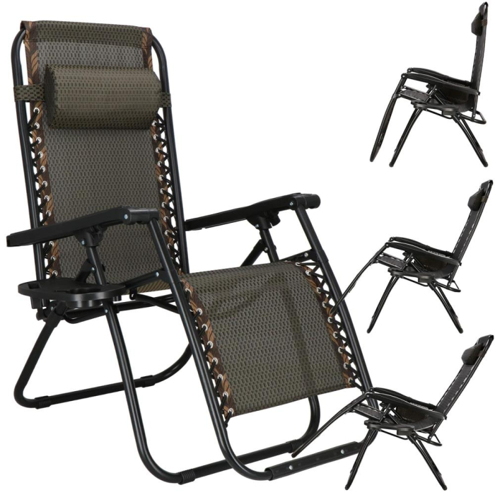 Sezlong pliabil cu masuta laterala si tetiera, spatar reglabil, textilene impermeabil, max 120 kg, 175x67 cm, maro [8]