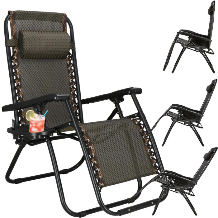 Sezlong pliabil cu masuta laterala si tetiera, spatar reglabil, textilene impermeabil, max 120 kg, 175x67 cm, maro [9]