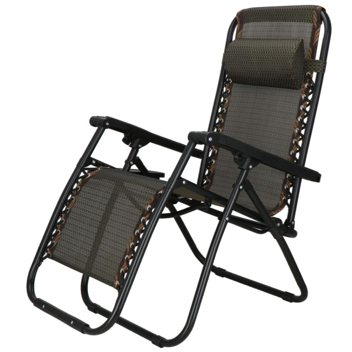 Sezlong pliabil cu masuta laterala si tetiera, spatar reglabil, textilene impermeabil, max 120 kg, 175x67 cm, maro [5]