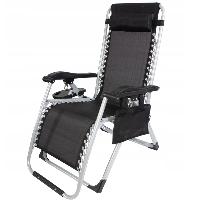 Sezlong pliabil gravitate zero, 175x65 cm, cu masuta si buzunar organizator, 120 kg, negru [3]