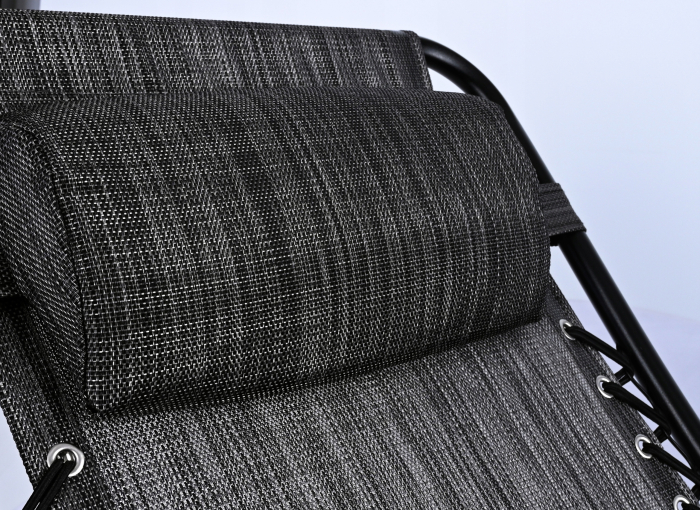 Sezlong pliabil pentru gradina cu tetiera, cadru metalic, suport pahare, maxim 120 kg, 174x65x112 cm, gri [4]