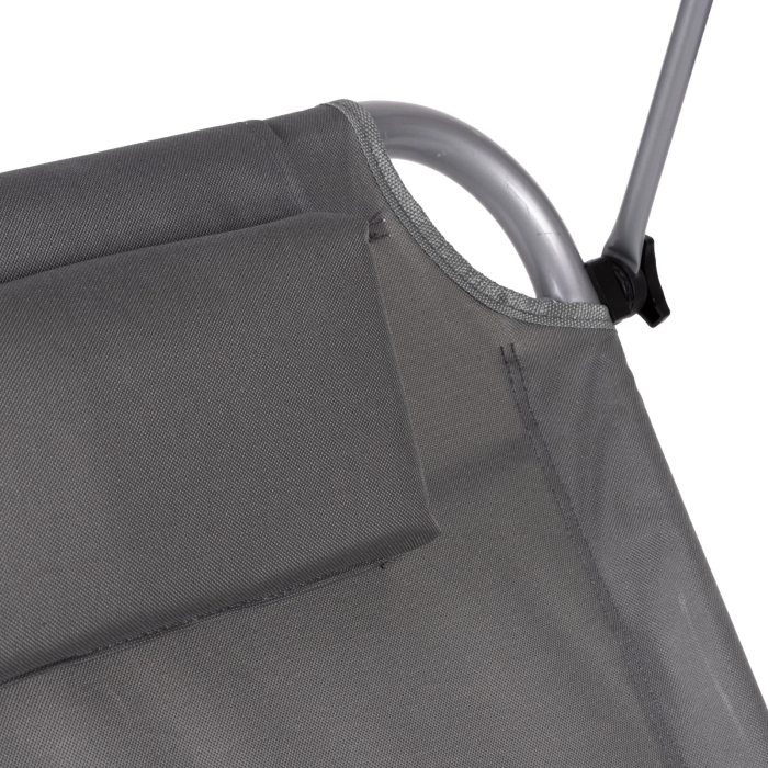 Sezlong pliabil pentru plaja cu roti, cadru metalic si tesatura oxford, parasolar si tetiera, 120 kg, gri [5]