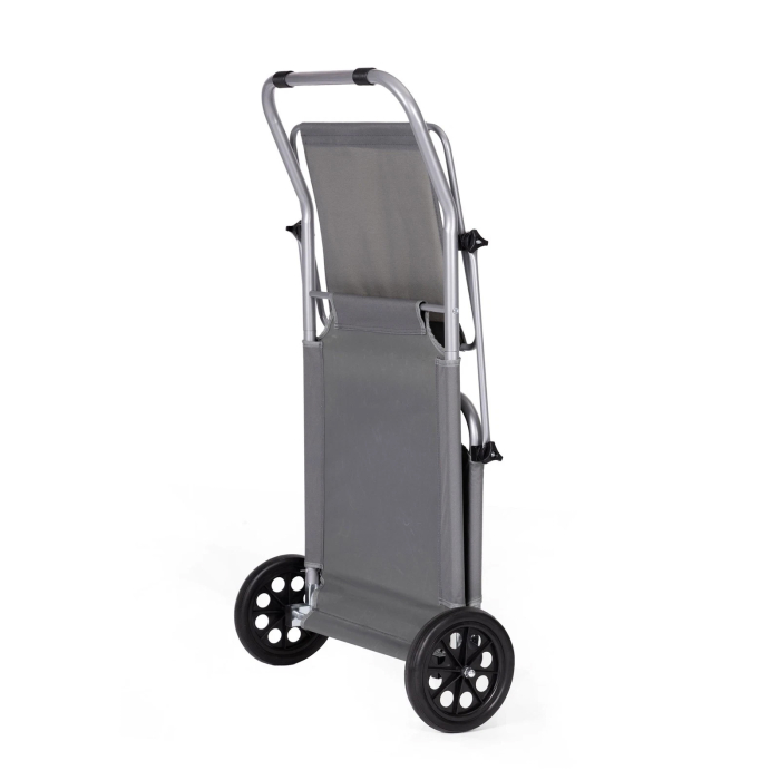 Sezlong pliabil pentru plaja cu roti, cadru metalic si tesatura oxford, parasolar si tetiera, 120 kg, gri [2]