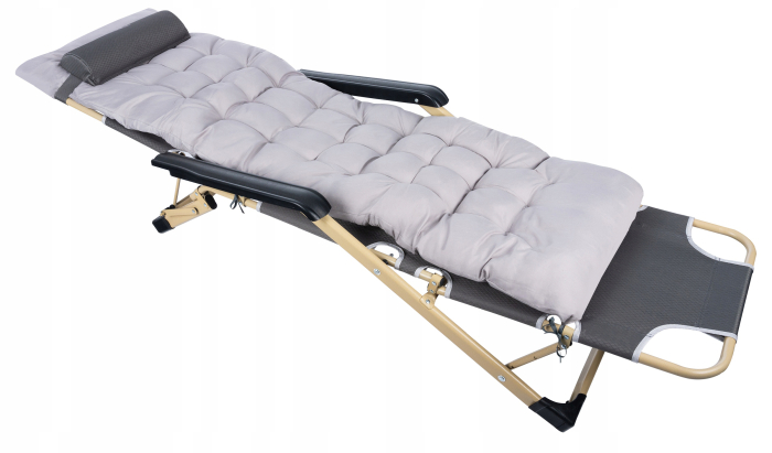 Sezlong pliabil pentru plaja sau gradina, cu perna si tetiera, functie pat, 64x178cm, gri [3]