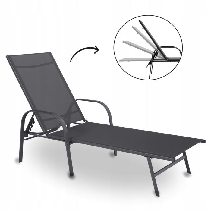 Sezlong pliabil reglabil pentru terasa si balcon, textilena si cadru otel, 195x69x94 cm, gri inchis [7]