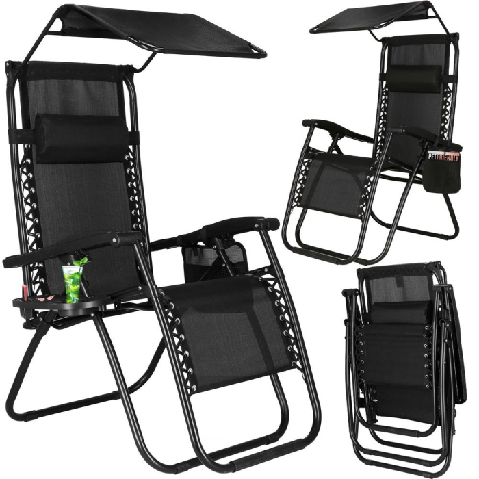 Sezlong pliabil SERSIMO GC3, Relax Zero Gravity cu parasolar, 175cm, negru [4]