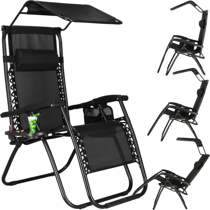 Sezlong pliabil SERSIMO GC3, Relax Zero Gravity cu parasolar, 175cm, negru [5]