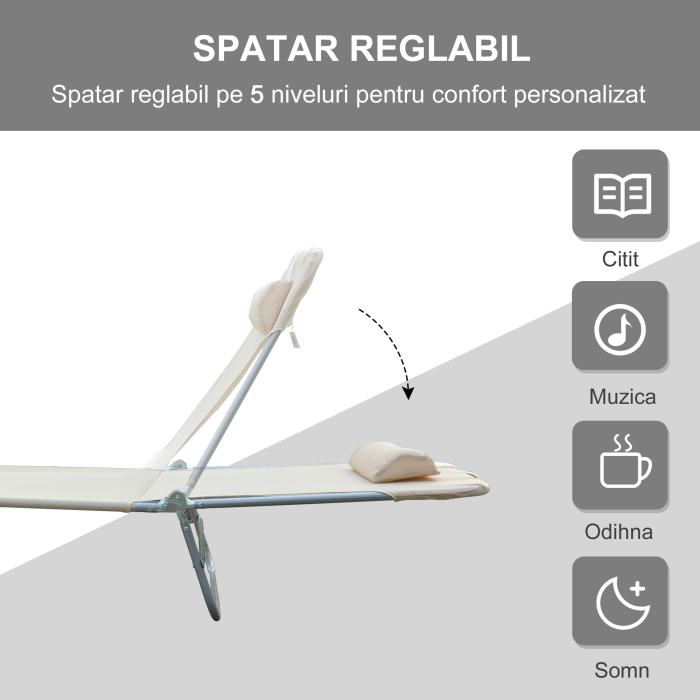 sezlong pliabil si reglabil, 182x56x28cm, crem [4]