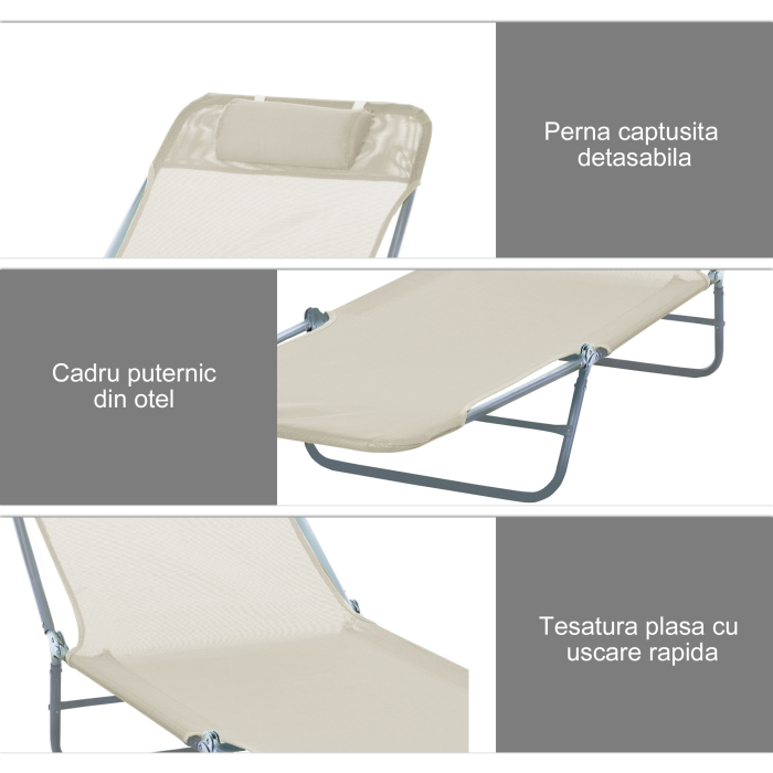  sezlong pliabil si reglabil, 182x56x28cm, crem [5]