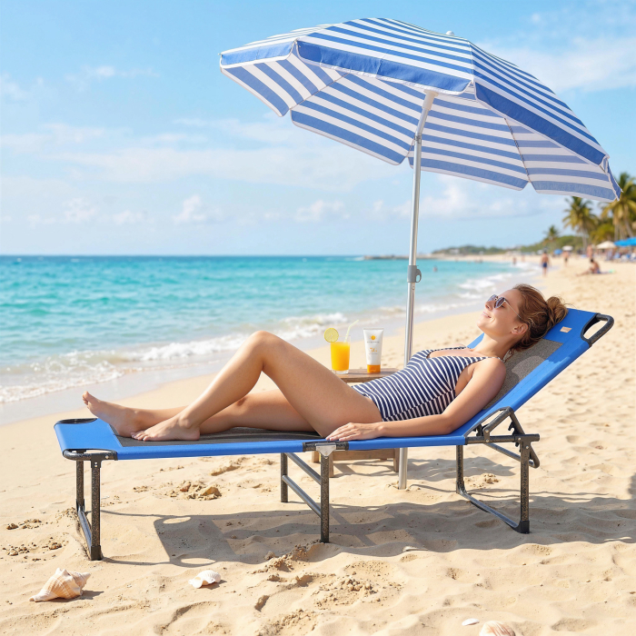  sezlong Pliabil, Spatar Reglabil pe 4 Pozitii, Manere pentru Transport, Culoare Albastru [9]