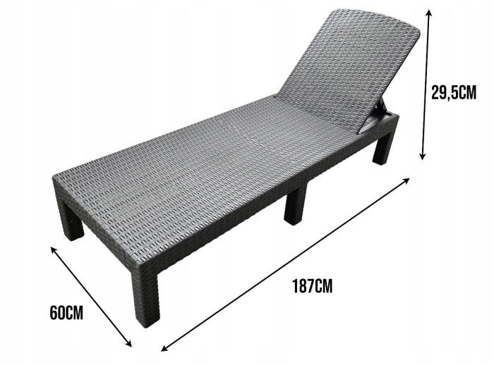 Sezlong pliabil tip valiza, spatar reglabil 3 pozitii, structura usoara compacta, 186x60x30 cm pliat 79x60x16 cm, gri [11]