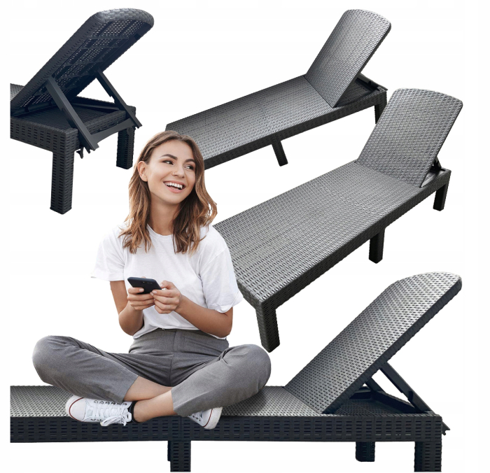 Sezlong pliabil tip valiza, spatar reglabil 3 pozitii, structura usoara compacta, 186x60x30 cm pliat 79x60x16 cm, gri [10]