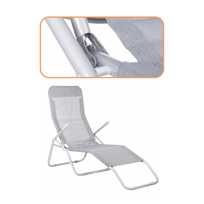 Sezlong pliabil Zero Gravity cu sezut din textilene, capacitate 120 kg, 60x185x96 cm, gri deschis [9]