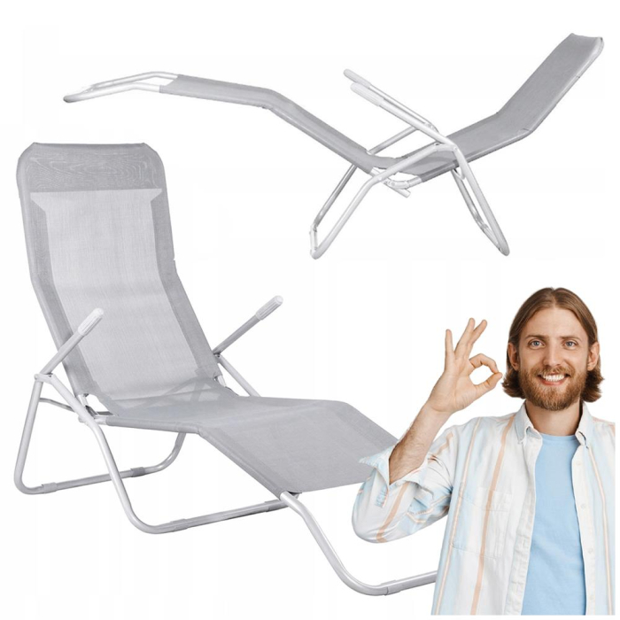 Sezlong pliabil Zero Gravity cu sezut din textilene, capacitate 120 kg, 60x185x96 cm, gri deschis [5]