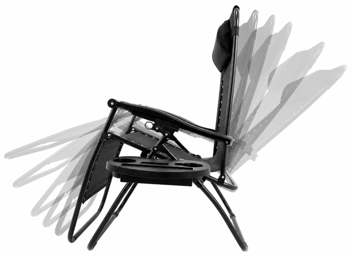 Sezlong pliant cu suport pahar, buzunar si perna, textilene, maxim 120 kg, 65x90x110 cm, negru [4]