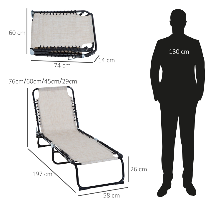  Sezlong portabil din otel si material tip plasa, care permite circularea aerului, cu spatar reglabil pe 4 pozitii, 197x58x26 cm, negru si crem [3]