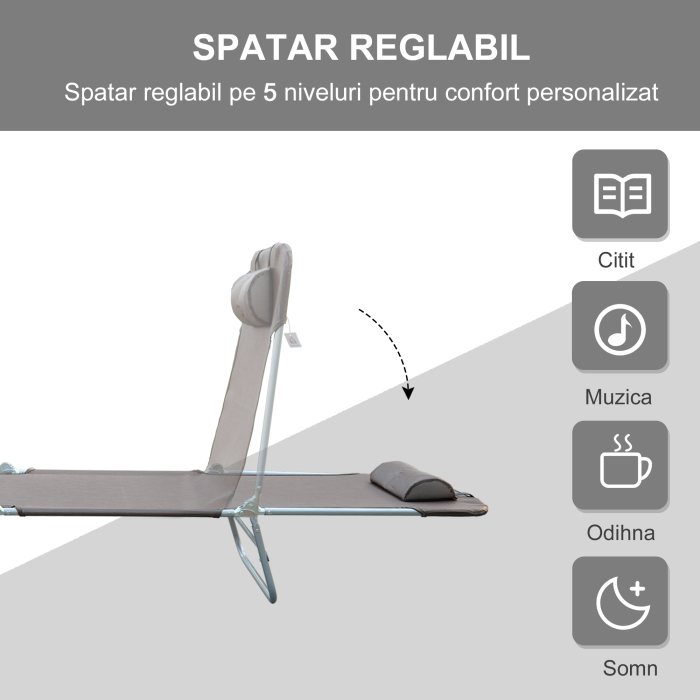  sezlong reglabil, 182x56x28cm, culoare cafea [4]