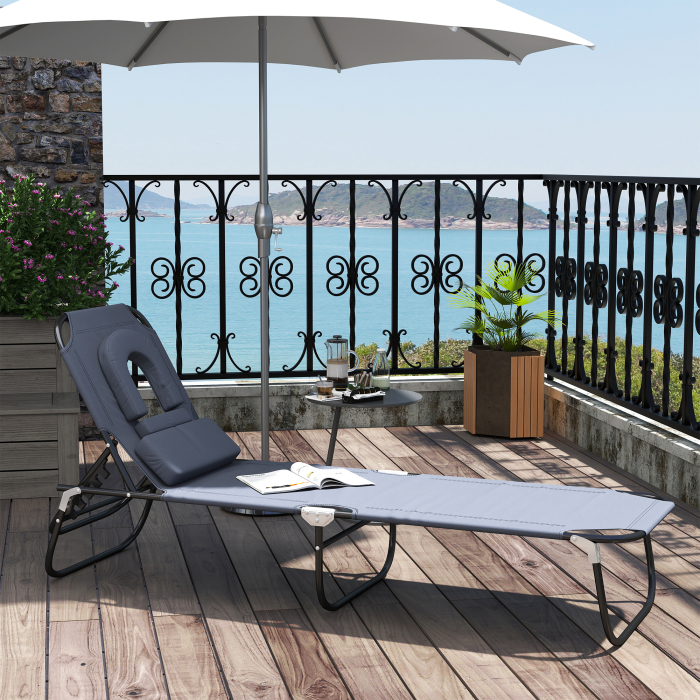  Sezlong Relax Pliabil pentru plaja cu pernuta si deschidere pentru fata in tesatura Oxford, Gri [2]