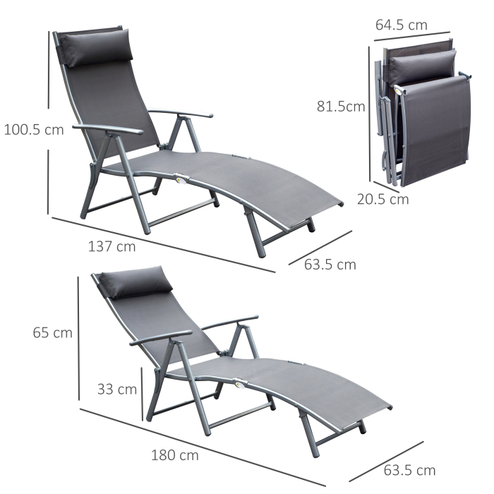  Sezlong Relax Pliabil Schelet in Metal 137x63.5x100.5cm Gri [3]
