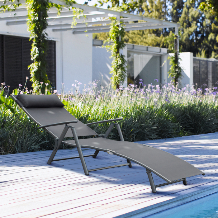  Sezlong Relax Pliabil Schelet in Metal 137x63.5x100.5cm Gri [2]