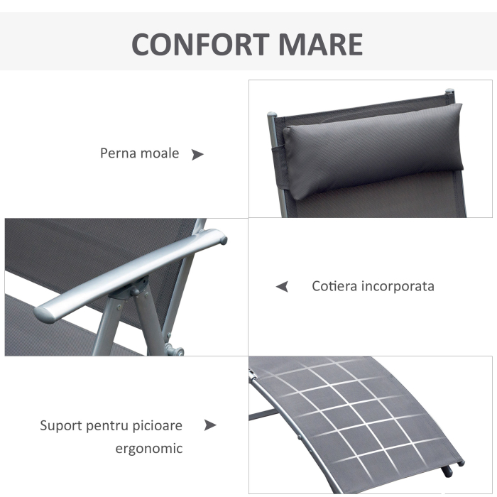  Sezlong Relax Pliabil Schelet in Metal 137x63.5x100.5cm Gri [6]