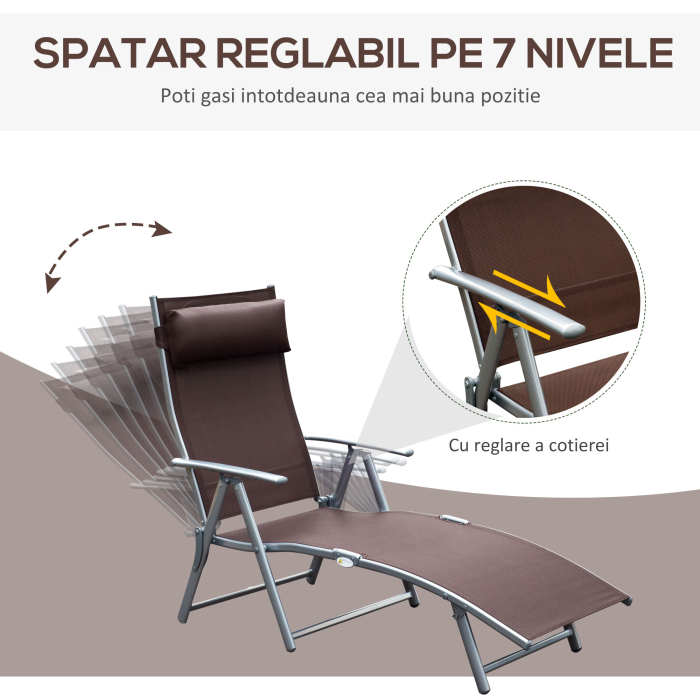  Sezlong Relax Rabatabil Pliabil Schelet in Metal 137x63.5x100.5cm Maro [4]