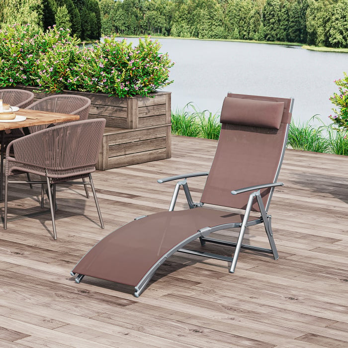  Sezlong Relax Rabatabil Pliabil Schelet in Metal 137x63.5x100.5cm Maro [2]