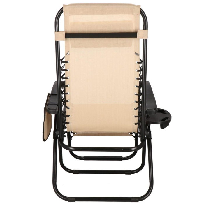 Sezlong scaun pliant plaja sau gradina, Siesta, gravitatie zero, cu tetiera, 175x67x110 cm, bej [4]