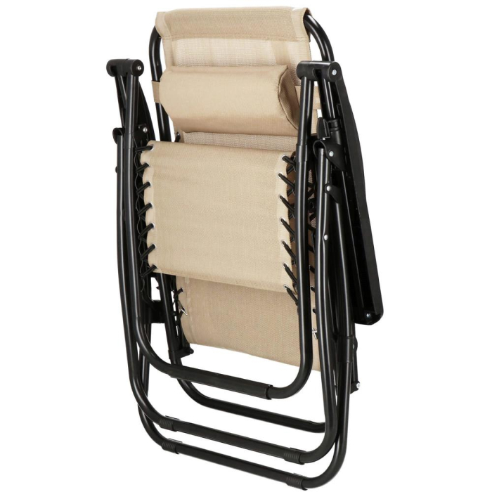 Sezlong scaun pliant plaja sau gradina, Siesta, gravitatie zero, cu tetiera, 175x67x110 cm, bej [11]