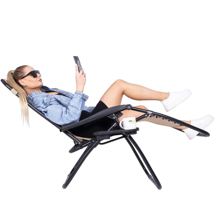 Sezlong scaun pliant plaja sau gradina, Siesta, gravitatie zero, cu tetiera, 175x67x110 cm, bej [17]