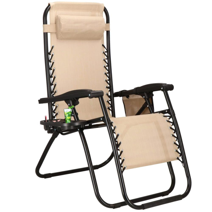 Sezlong scaun pliant plaja sau gradina, Siesta, gravitatie zero, cu tetiera, 175x67x110 cm, bej [3]