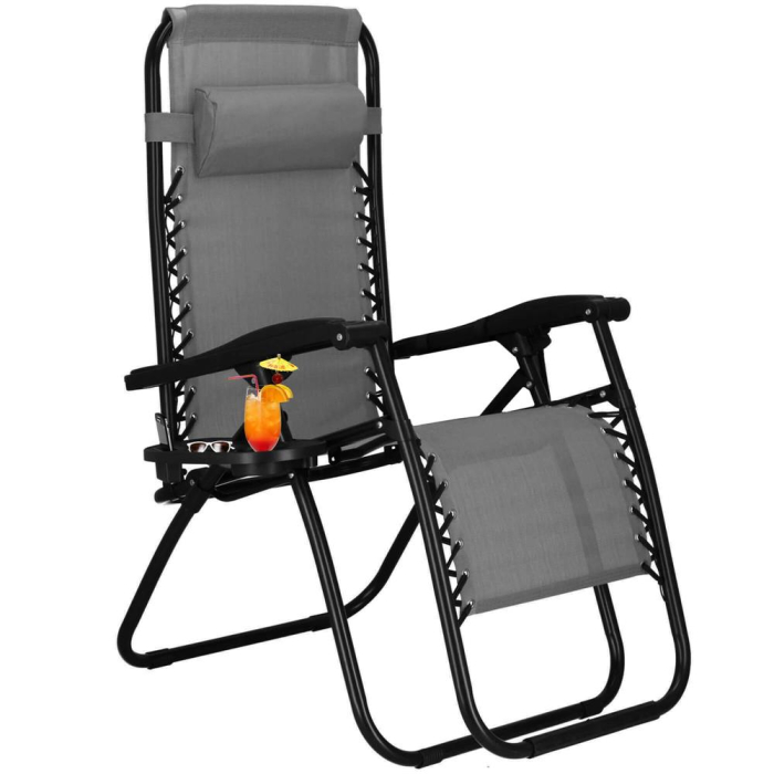 Sezlong scaun pliant plaja sau gradina, Siesta, gravitatie zero, cu tetiera, 175x67x110 cm, gri [11]