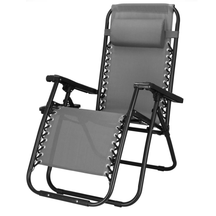 Sezlong scaun pliant plaja sau gradina, Siesta, gravitatie zero, cu tetiera, 175x67x110 cm, gri [5]