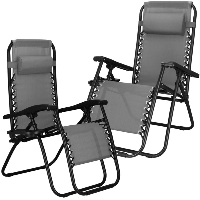 Sezlong scaun pliant plaja sau gradina, Siesta, gravitatie zero, cu tetiera, 175x67x110 cm, gri [4]