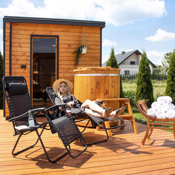 Sezlong scaun pliant plaja sau gradina, Siesta, gravitatie zero, cu tetiera, 175x67x110 cm, negru [9]
